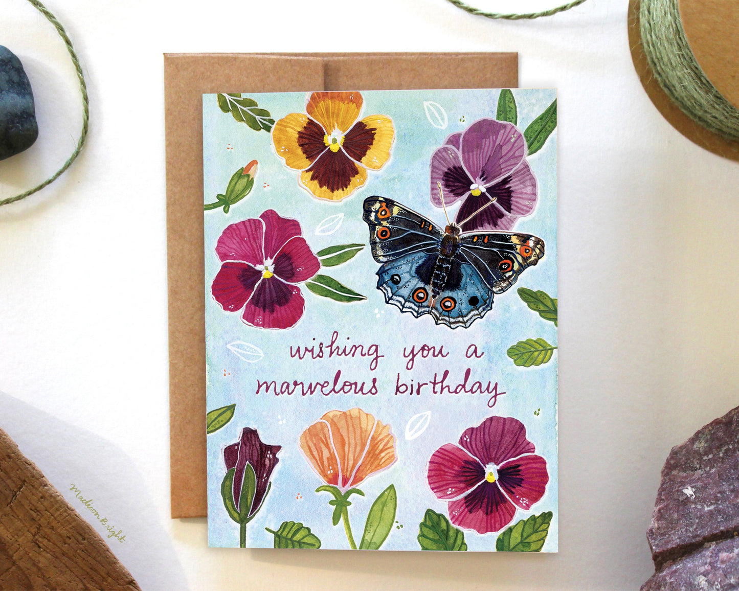 "Wishing you a marvelous birthday" Pansies - Greeting Card