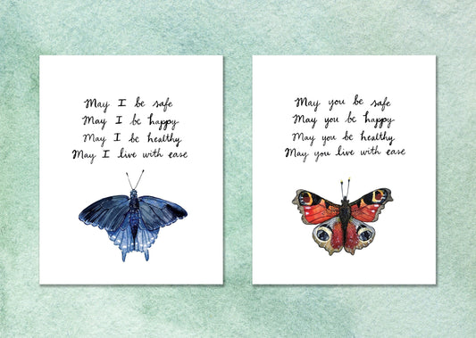 May You and May I Be Safe, Happy, Healthy - Lovingkindness - Set of Two Art Prints