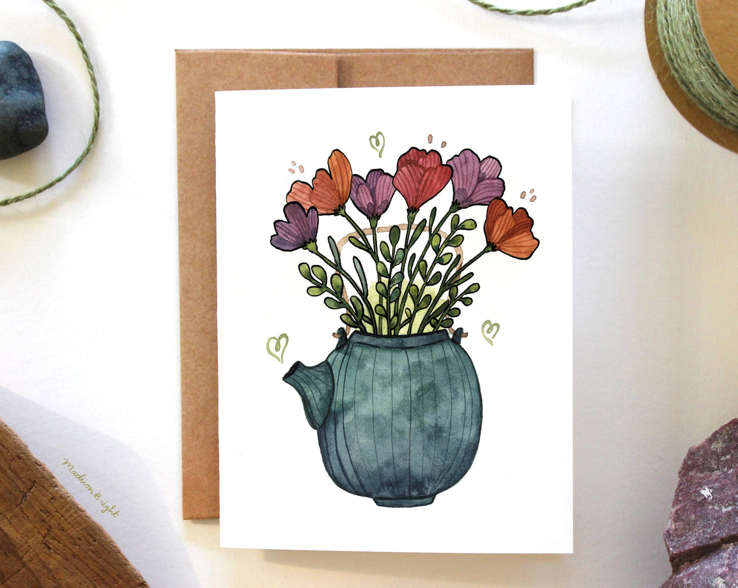 Teapot Bouquet - Greeting Card