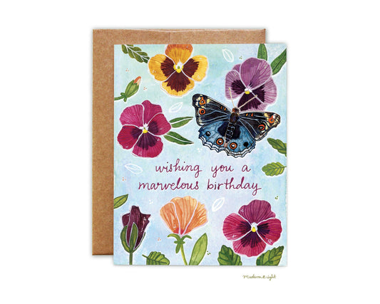 "Wishing you a marvelous birthday" Pansies - Greeting Card