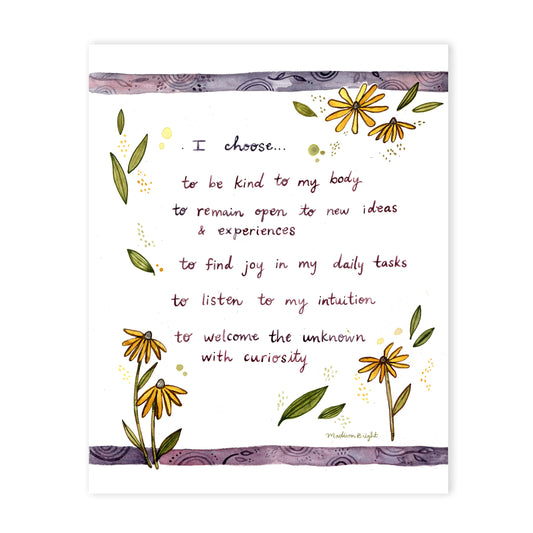 "I Choose" Daily Intentions for Self-Compassion - Art Print