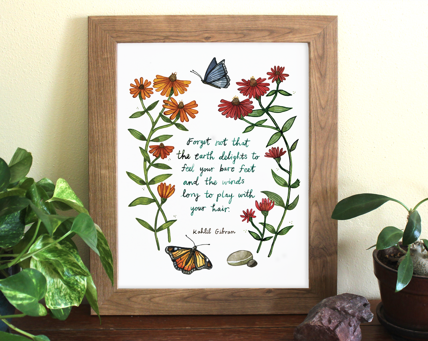 "The Earth Delights To Feel Your Bare Feet" Kahlil Gibran Quote - Art Print