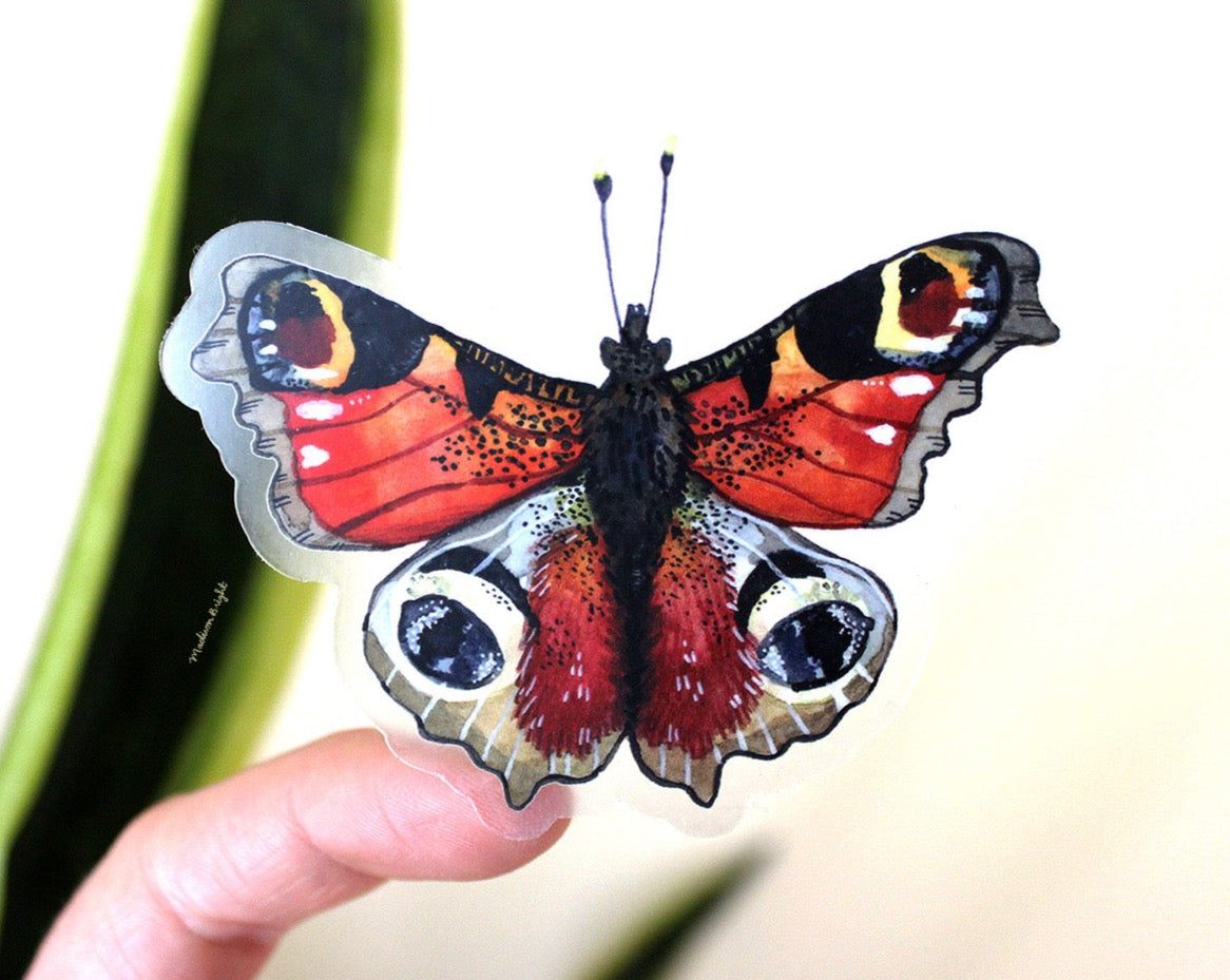 Peacock Butterfly - Clear Waterproof Sticker