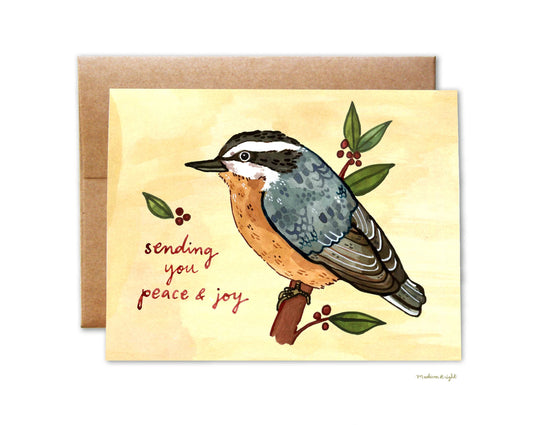 "Sending You Peace and Joy" Nuthatch - Greeting Card