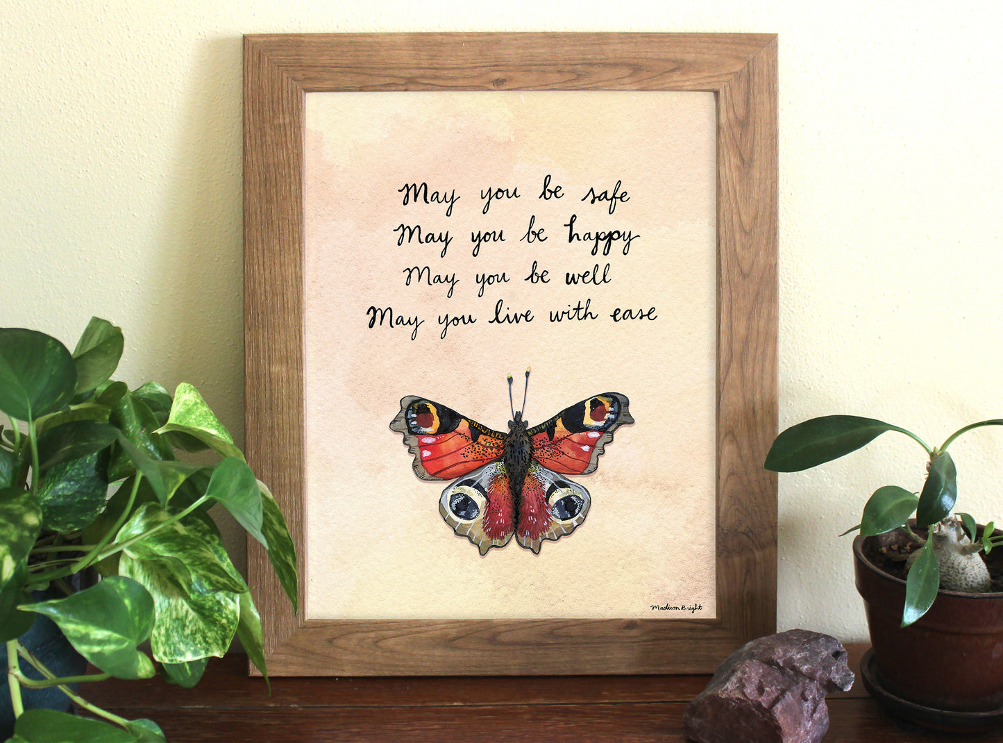 Lovingkindness Orange Peacock Butterfly - Art Print