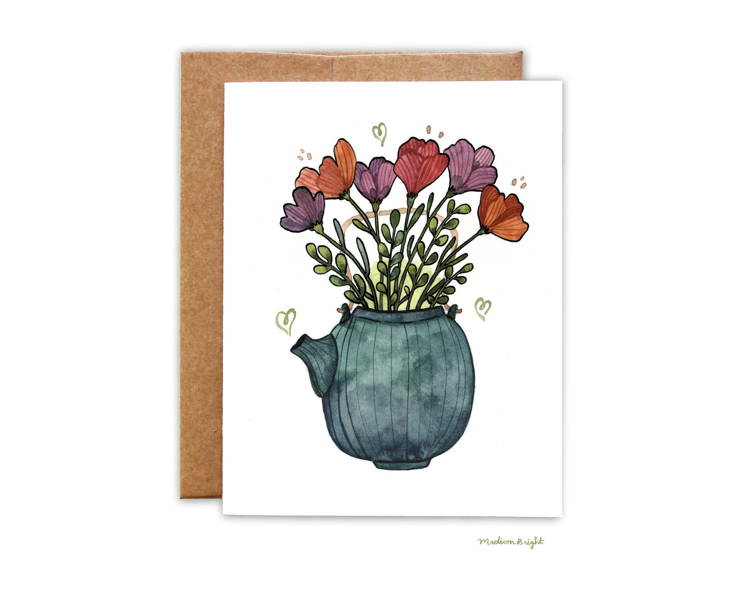 Teapot Bouquet - Greeting Card
